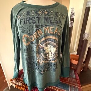 Double D Ranch Teal Long Sleeve Top Large